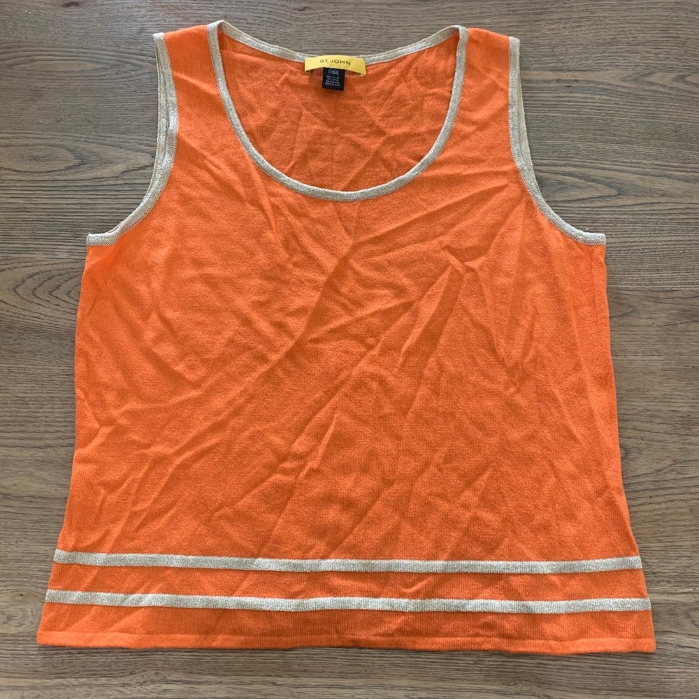 St. John Wool Blend Metallic Striped Shell Tank Top Orange Gold Large